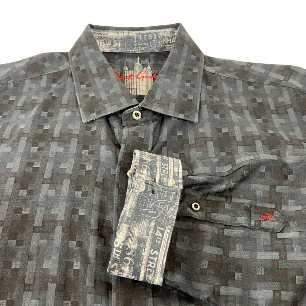 Robert Graham Classic Flip Cuff Shirt Mens 2XL City Scape Geometric blue / gray